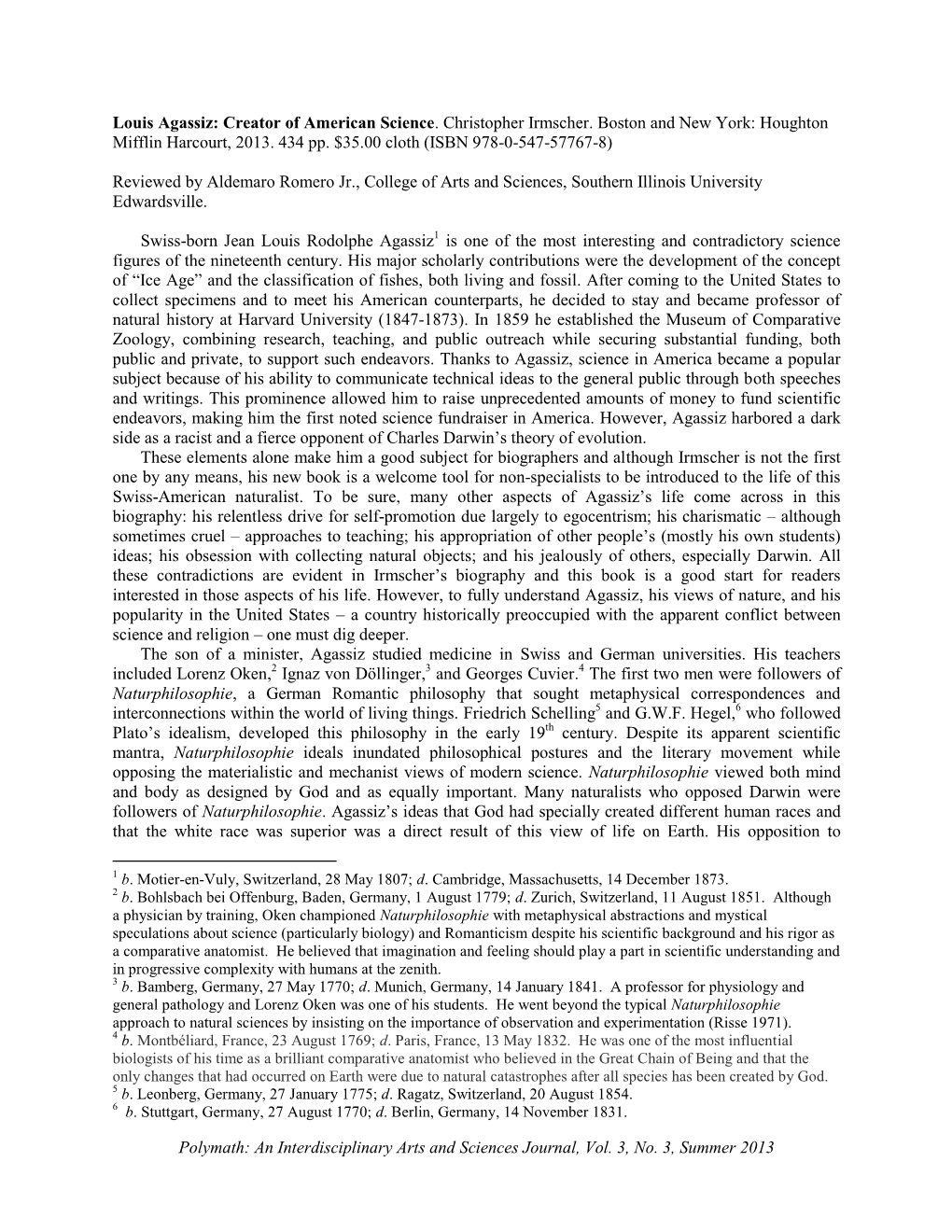 An Interdisciplinary Arts and Sciences Journal, Vol. 3, No. 3, Summer 2013