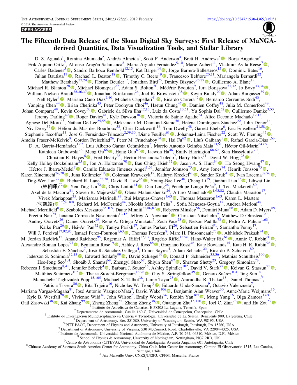 The Fifteenth Data Release of the Sloan Digital Sky Surveys: First Release of Manga- Derived Quantities, Data Visualization Tools, and Stellar Library