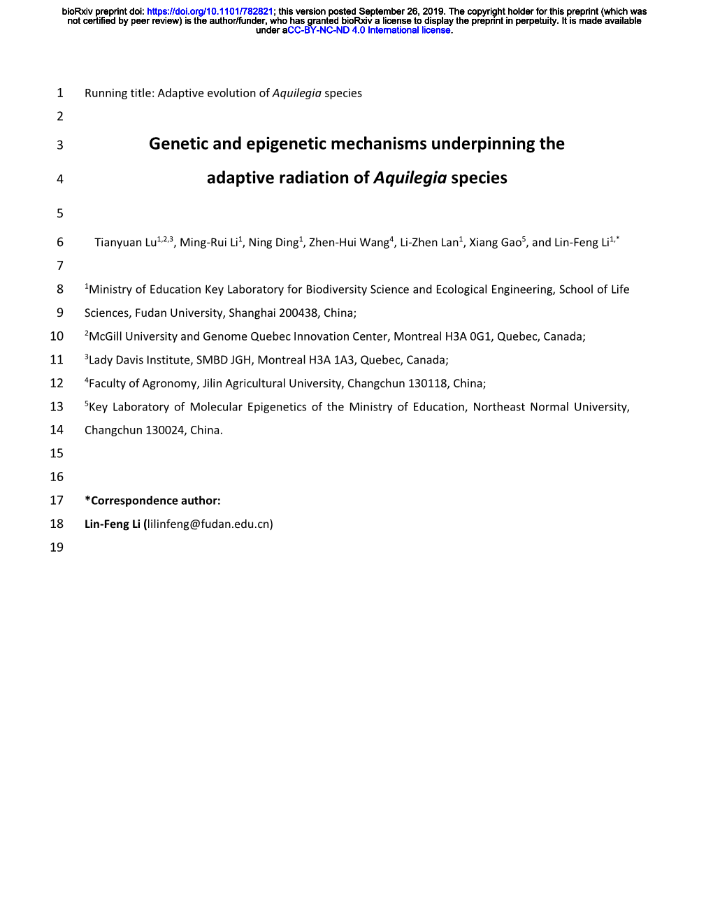 Genetic and Epigenetic Mechanisms Underpinning the Adaptive Radiation