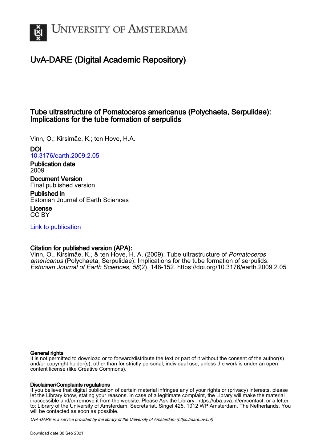 Tube Ultrastructure of Pomatoceros Americanus (Polychaeta, Serpulidae): Implications for the Tube Formation of Serpulids