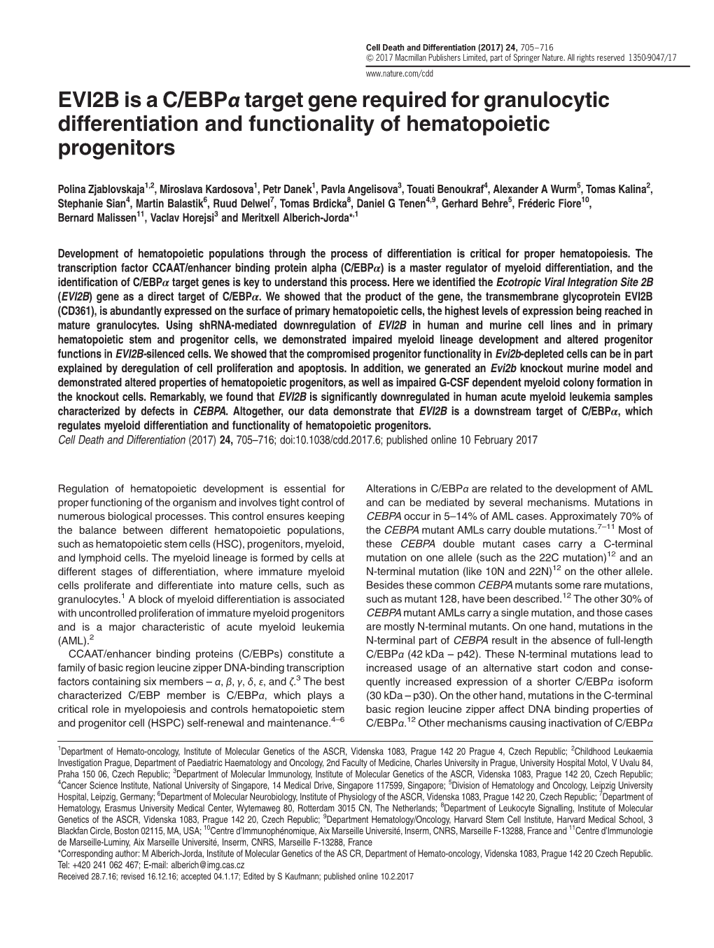 Target Gene Required for Granulocytic Differentiation and Functionality of Hematopoietic Progenitors