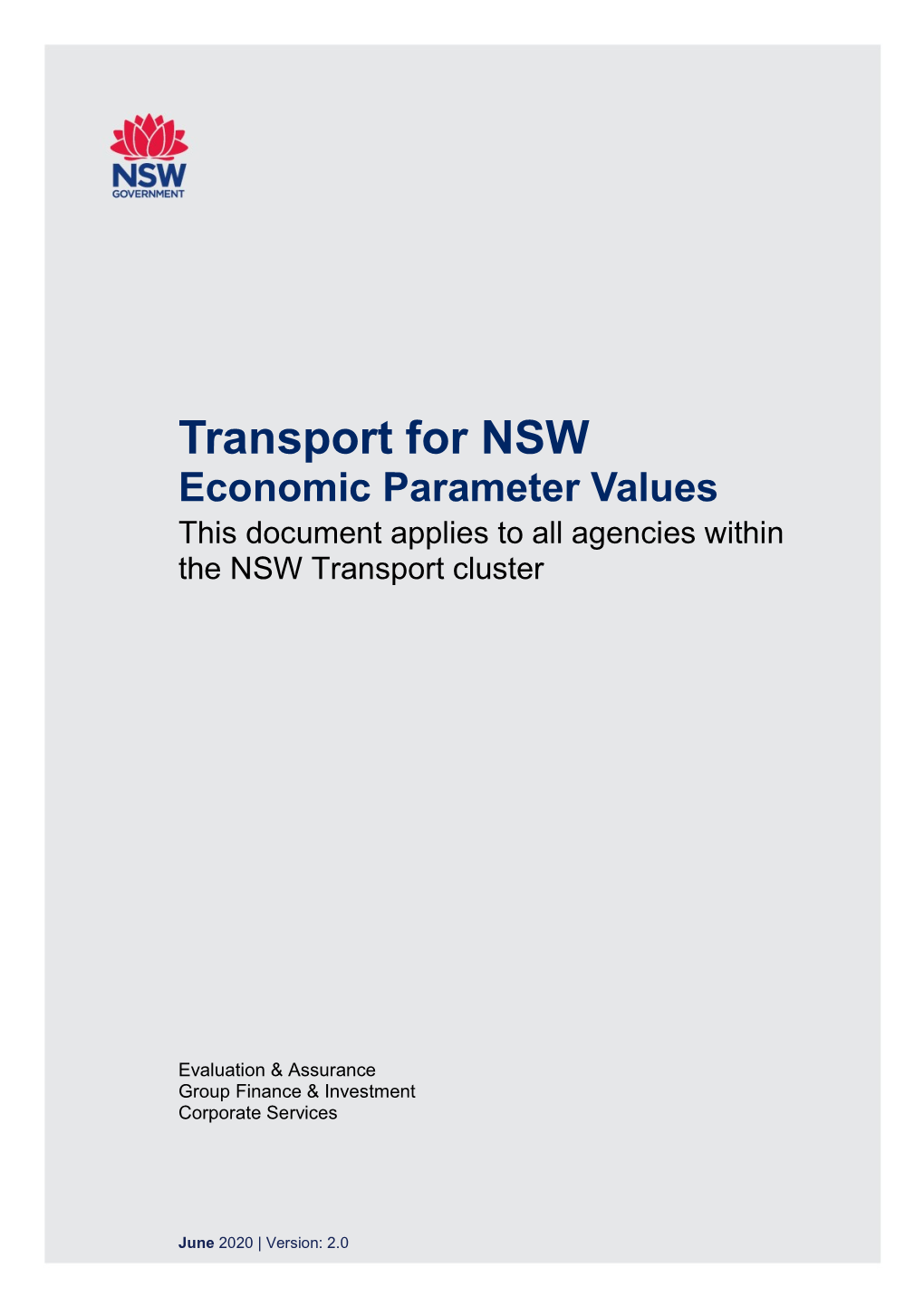 Tfnsw Economic Parameter Values