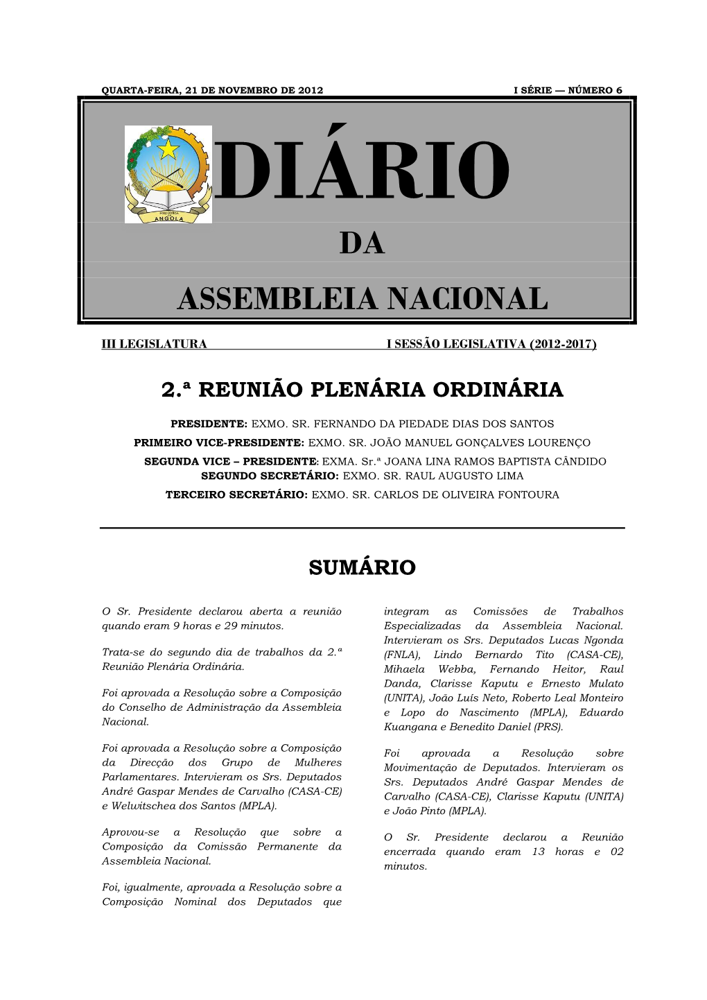 Diário Da Assembleia Nacional