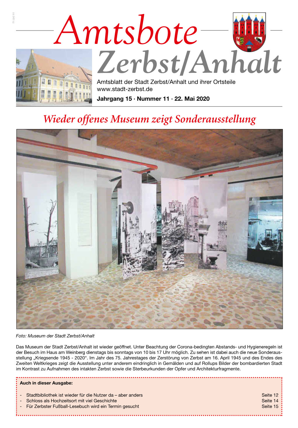 Zerbst/Anhalt Amtsblatt Der Stadt Zerbst/Anhalt Und Ihrer Ortsteile Jahrgang 15 · Nummer 11 · 22