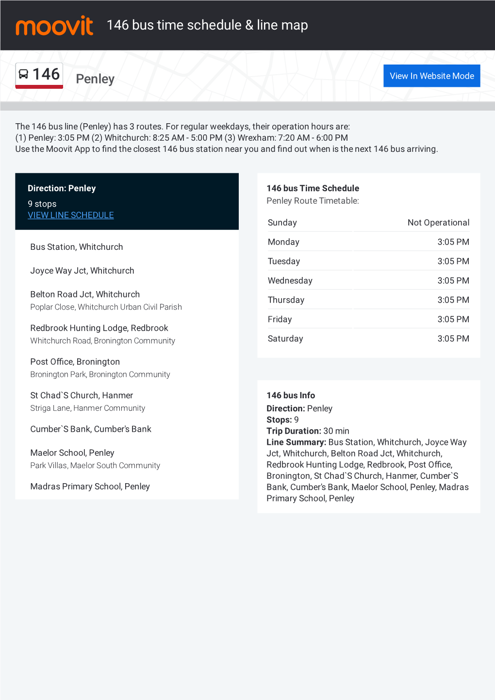 146 Bus Time Schedule & Line Route