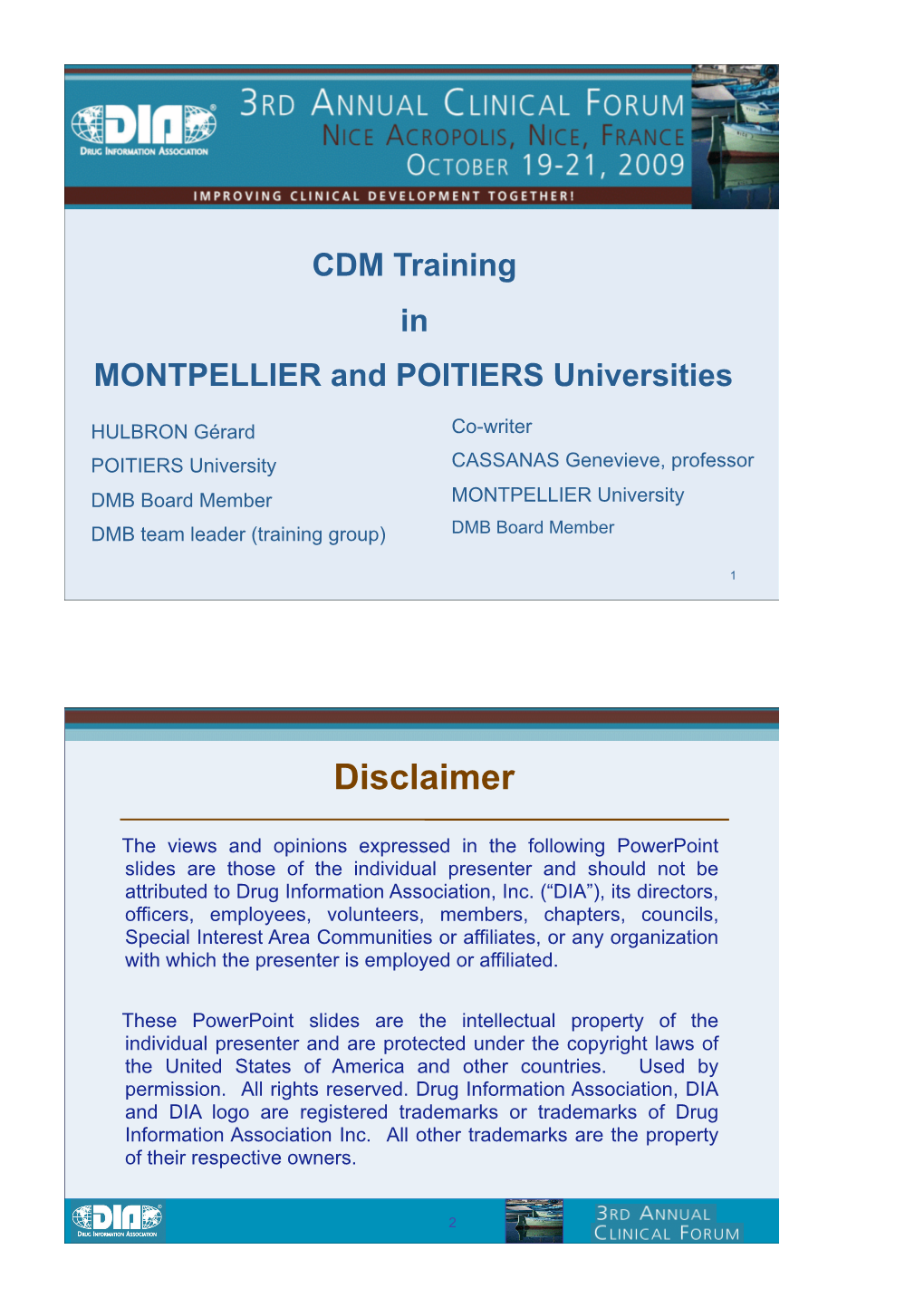 CDM Training in MONTPELLIER and POITIERS Universities