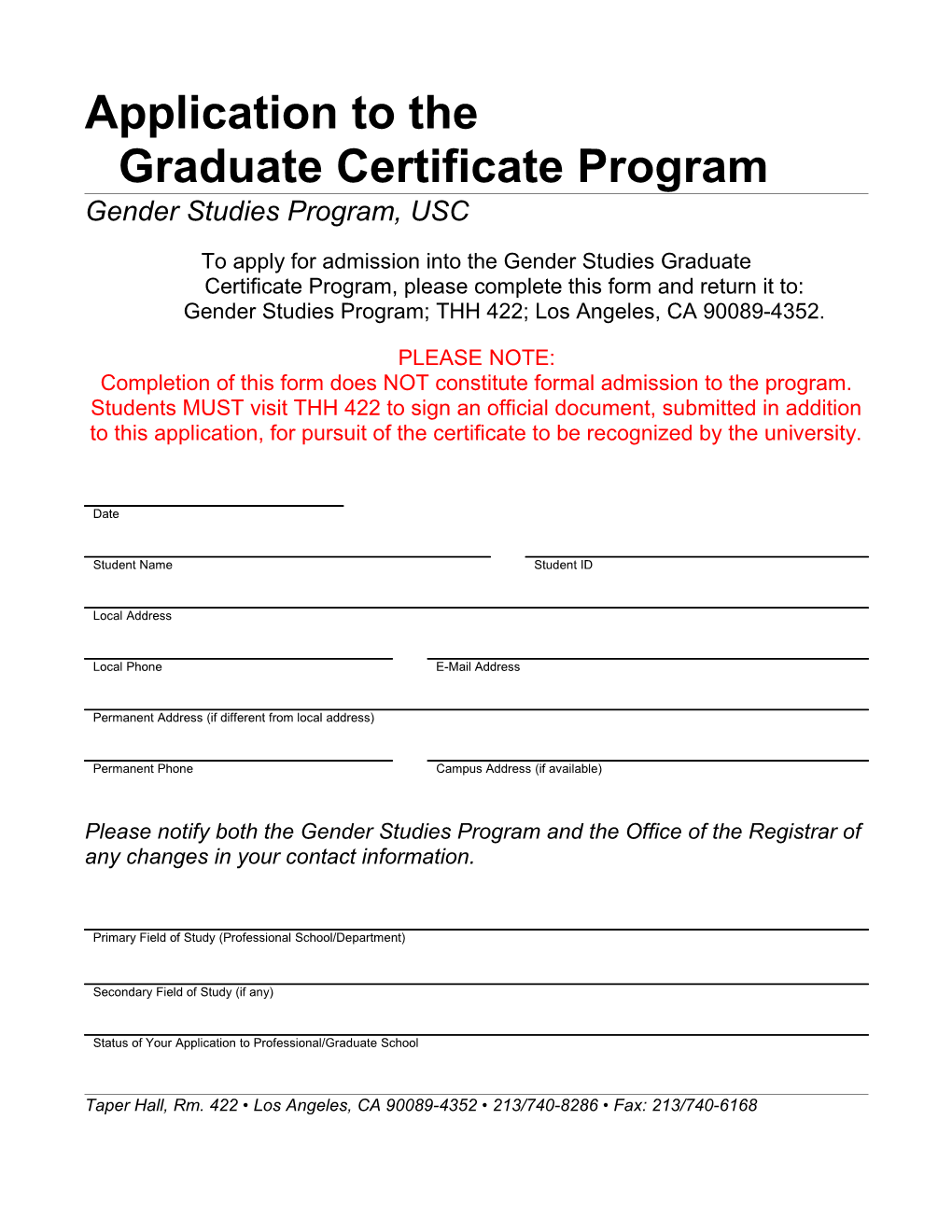 Graduate Certificate Program