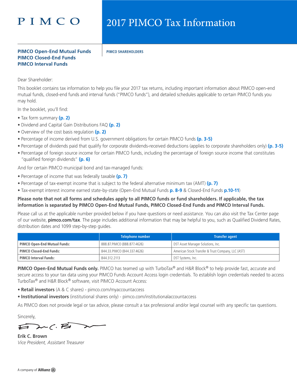 2017 PIMCO Tax Information