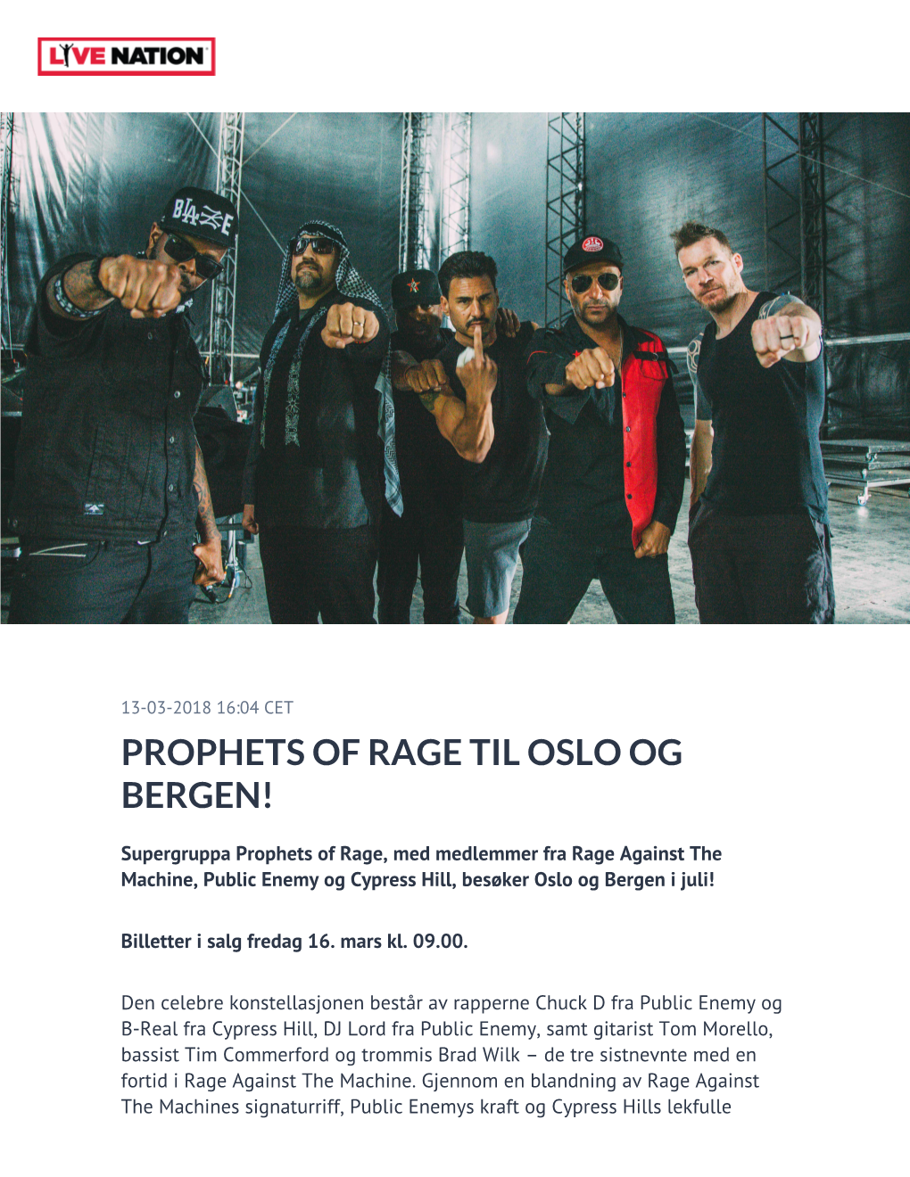 Prophets of Rage Til Oslo Og Bergen!