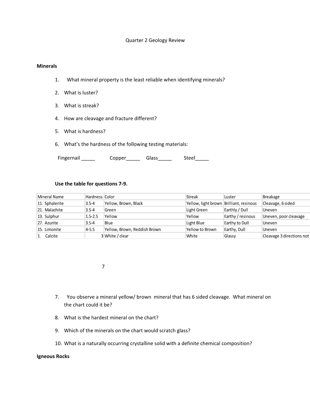 1. What Mineral Property Is the Least Reliable When Identifying Minerals?