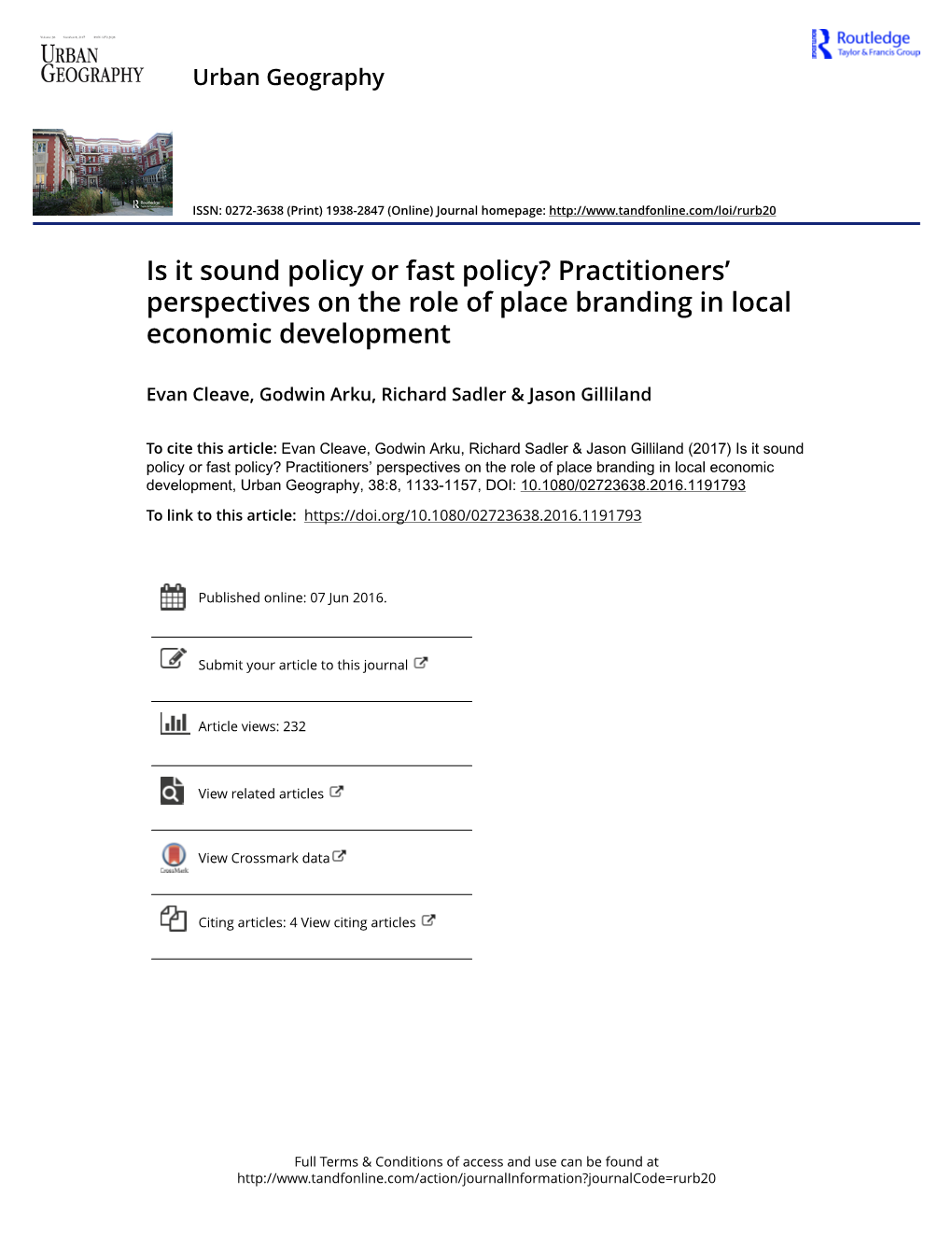 Practitioners' Perspectives on the Role of Place Branding in Local Economic