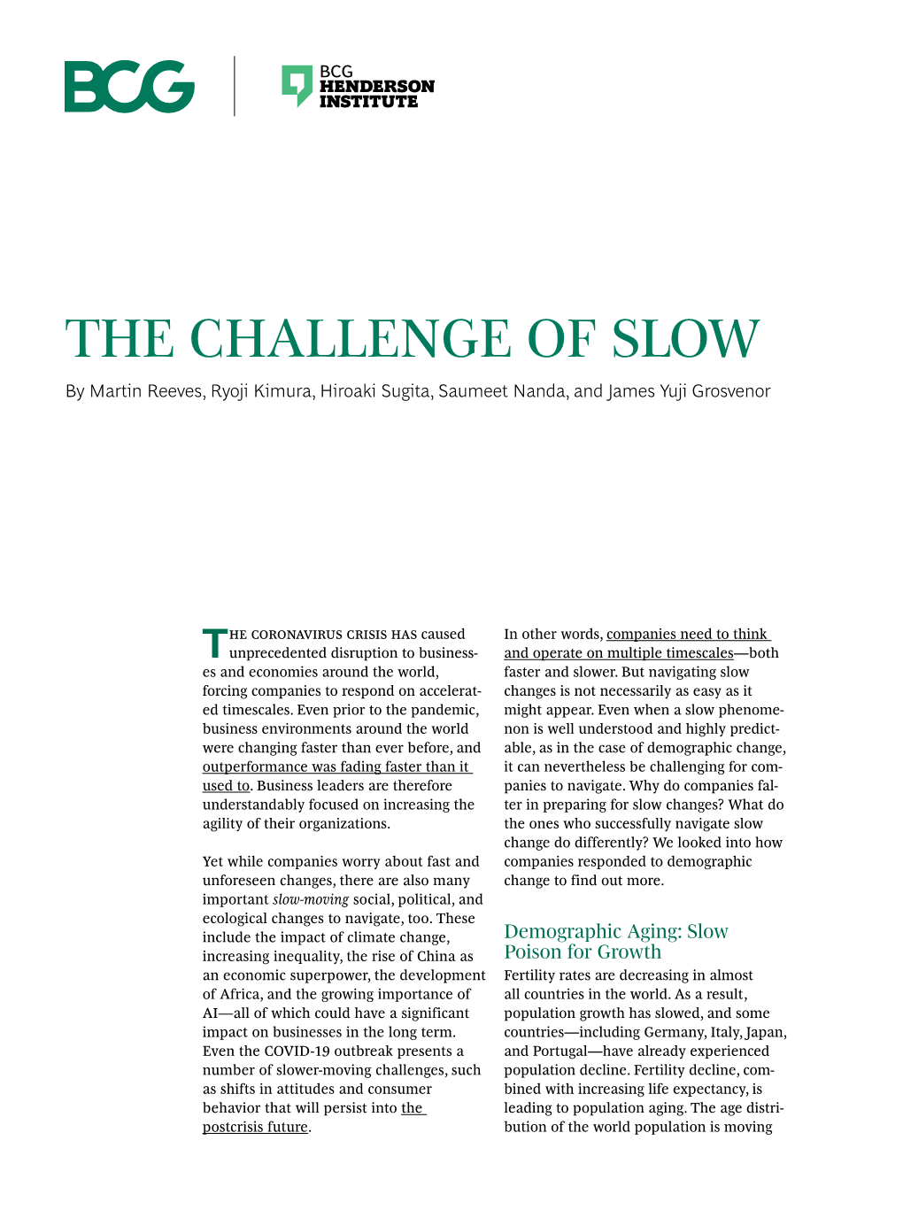 THE CHALLENGE of SLOW by Martin Reeves, Ryoji Kimura, Hiroaki Sugita, Saumeet Nanda, and James Yuji Grosvenor