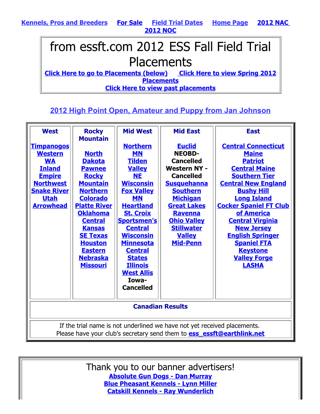 From Essft.Com 2012 ESS Fall Field Trial Placements