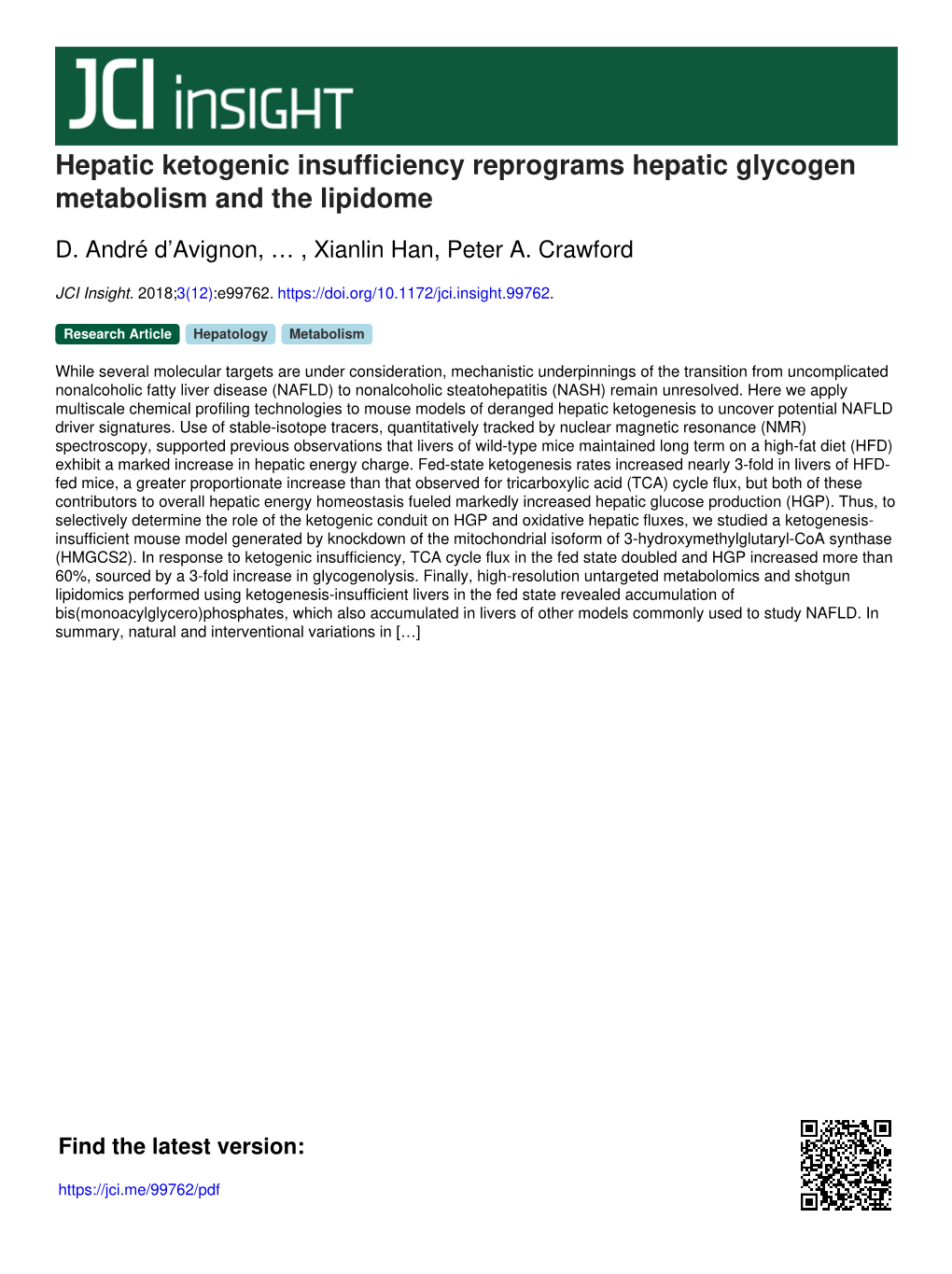 Hepatic Ketogenic Insufficiency Reprograms Hepatic Glycogen Metabolism and the Lipidome