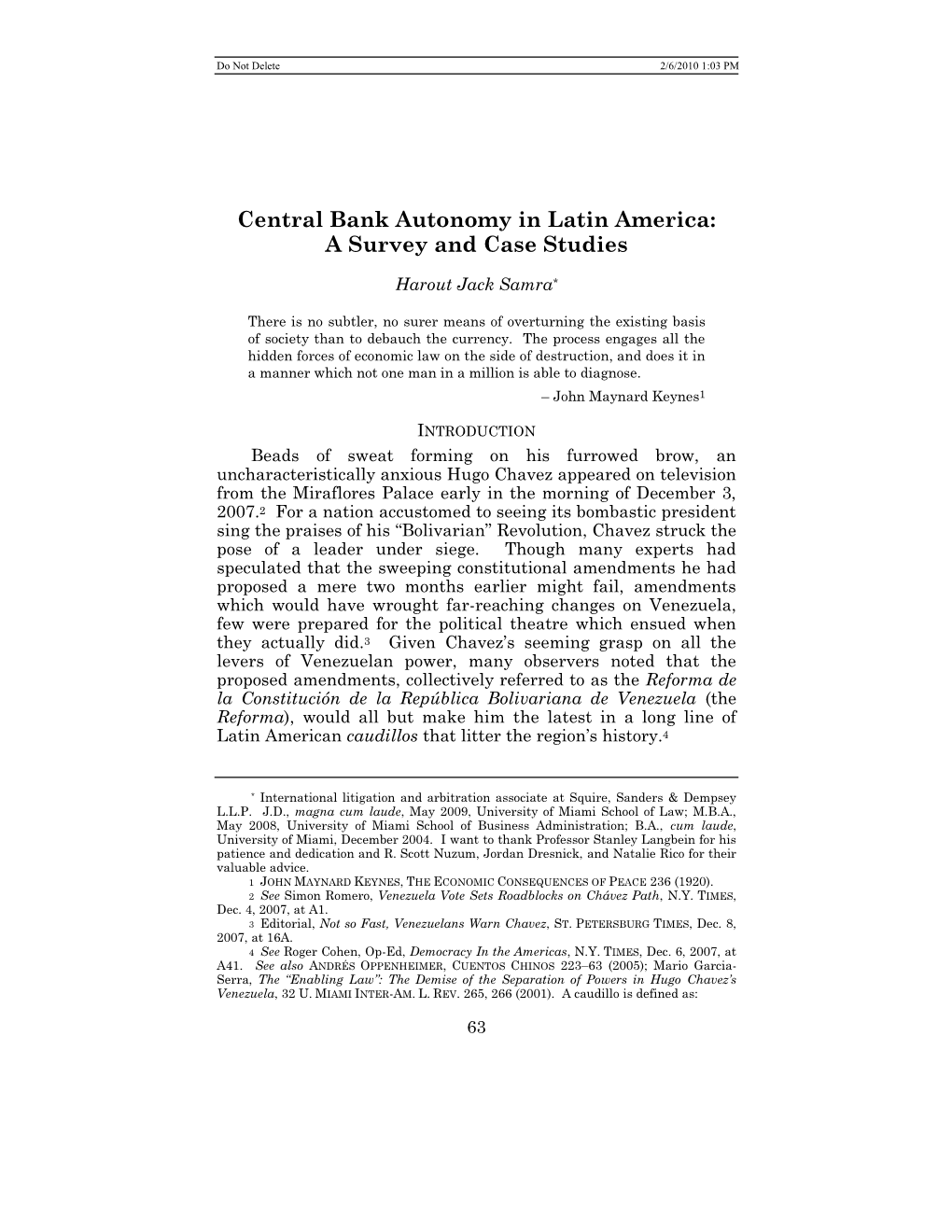 Central Bank Autonomy in Latin America: a Survey and Case Studies