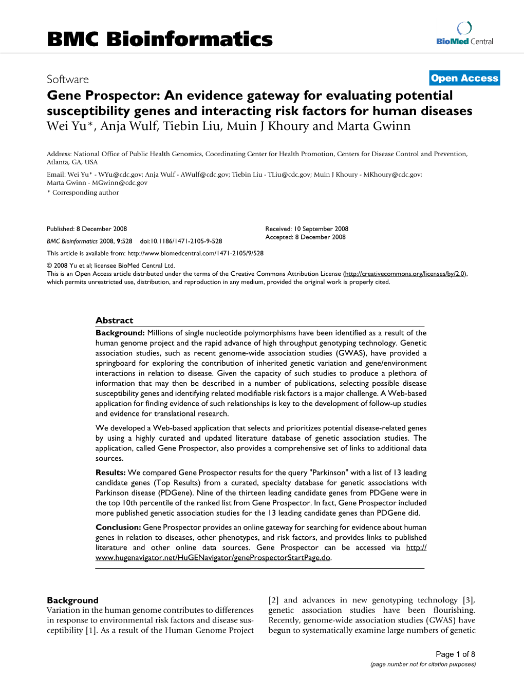 Gene Prospector: an Evidence Gateway for Evaluating Potential