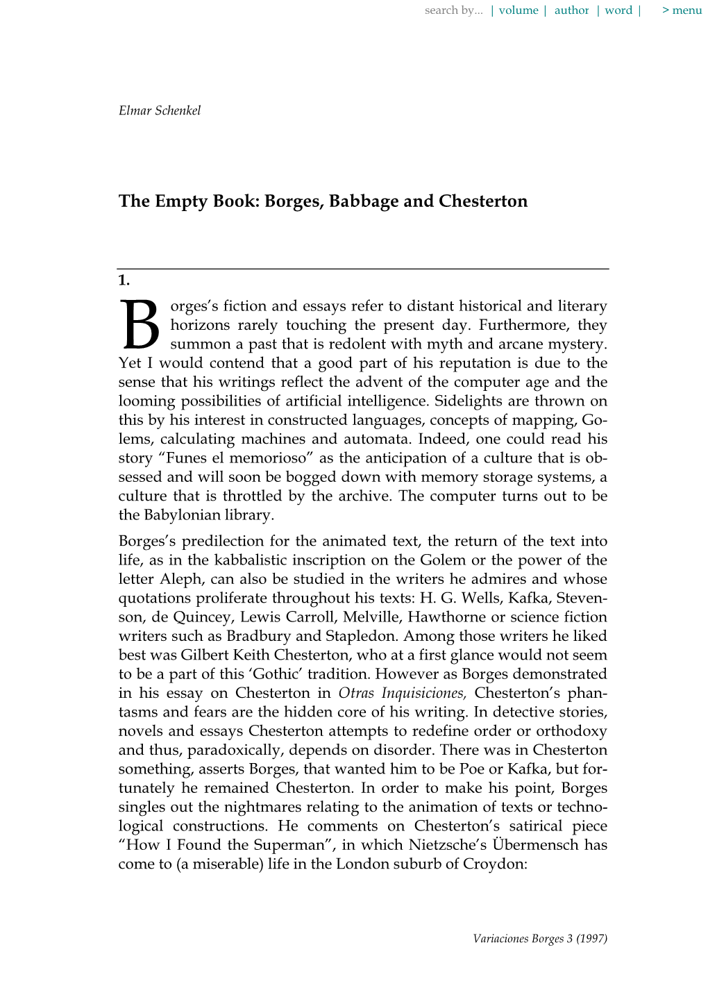 The Empty Book: Borges Babbage and Chesterton