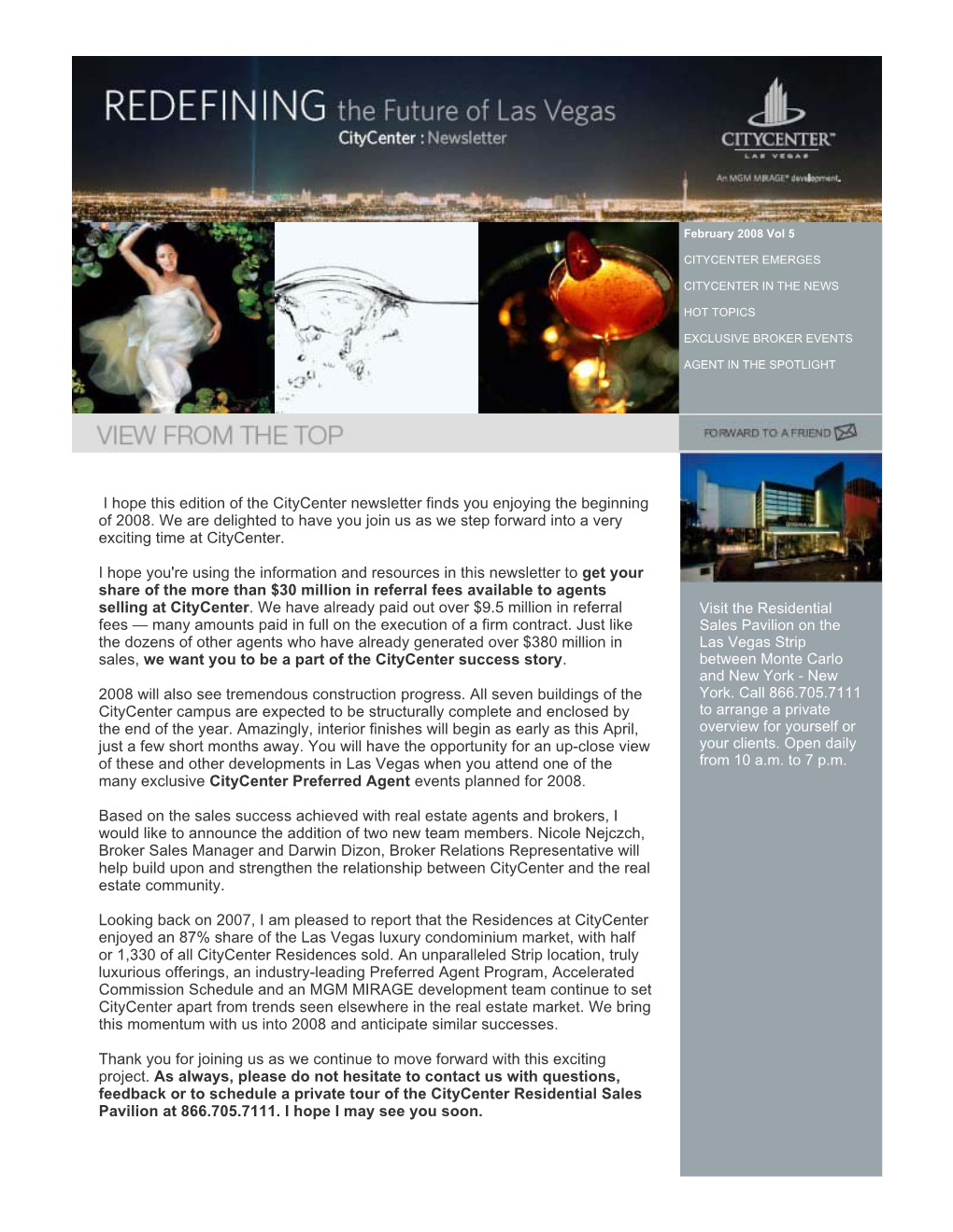 I Hope This Edition of the Citycenter Newsletter Finds You Enjoying the Beginning of 2008