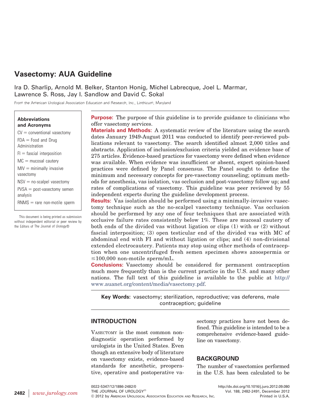 Vasectomy: AUA Guideline