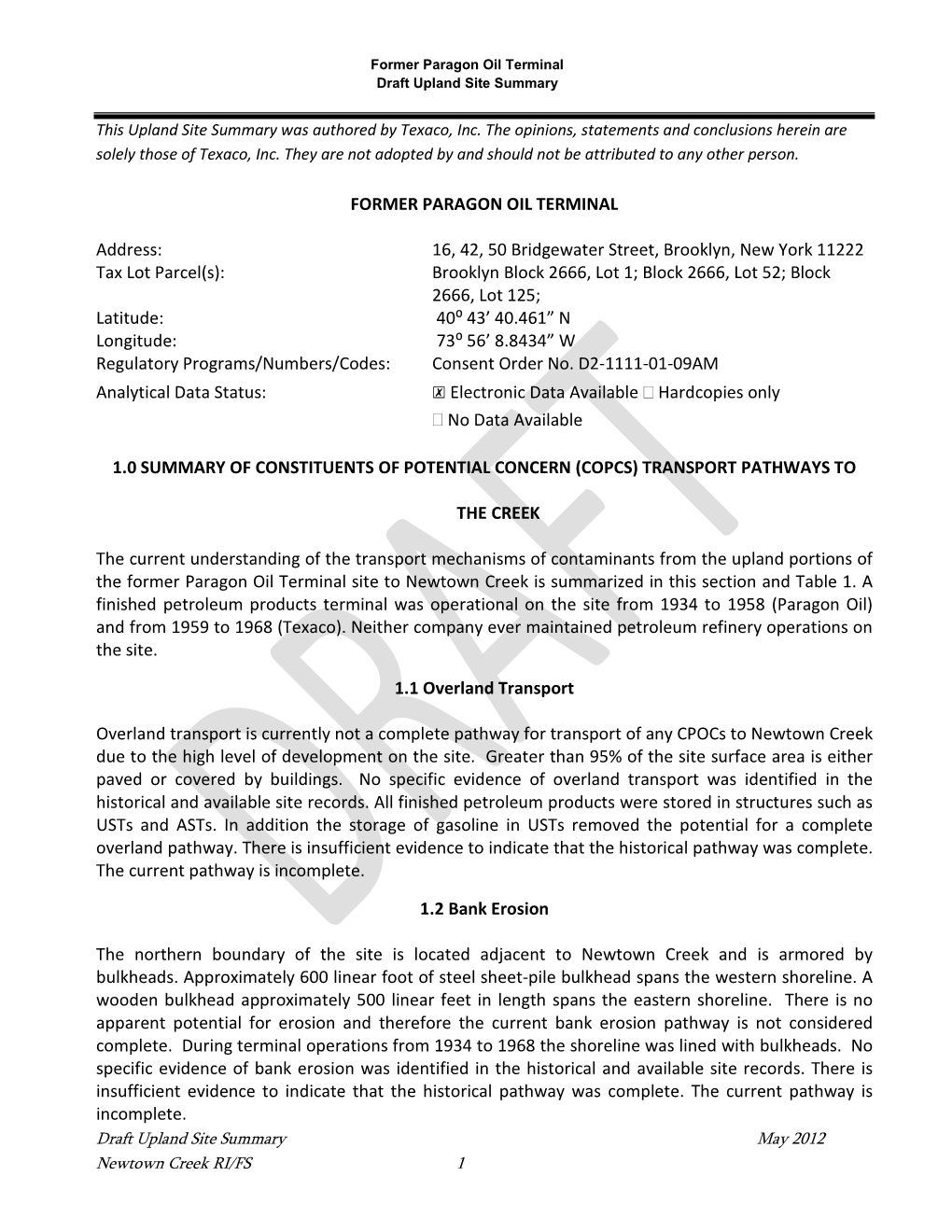 Former BCF Oil Refining Site Summary