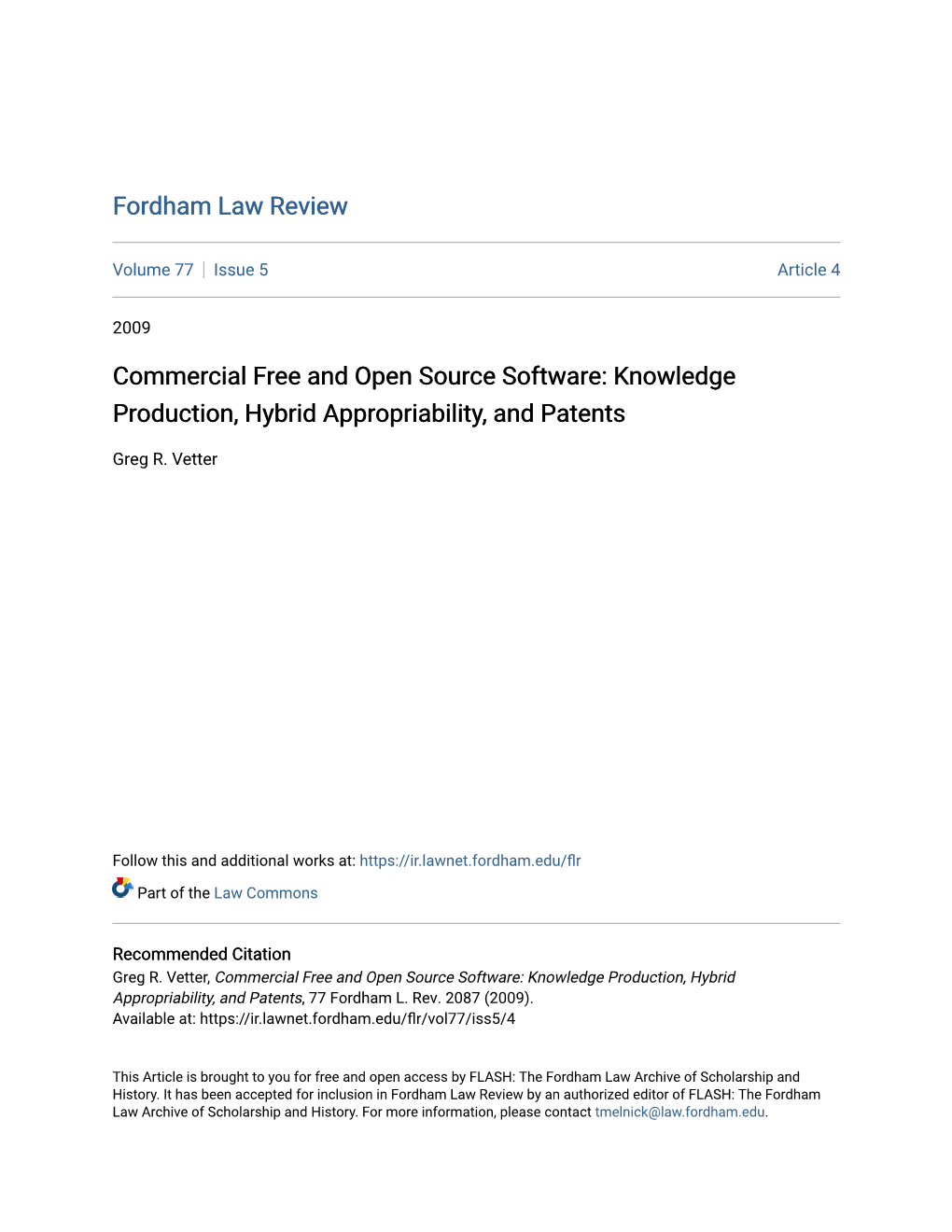 Commercial Free and Open Source Software: Knowledge Production, Hybrid Appropriability, and Patents