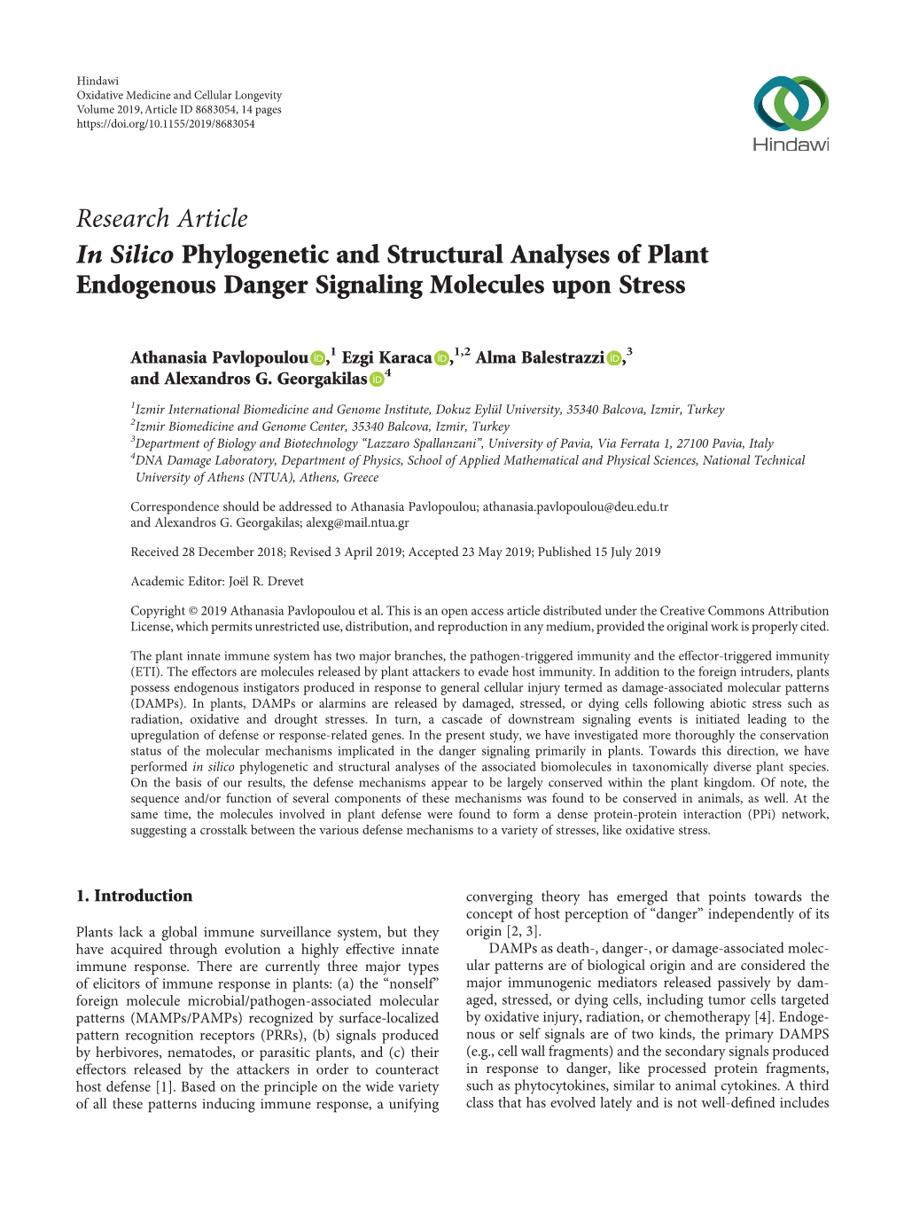 Research Article in Silico Phylogenetic and Structural Analyses of Plant Endogenous Danger Signaling Molecules Upon Stress