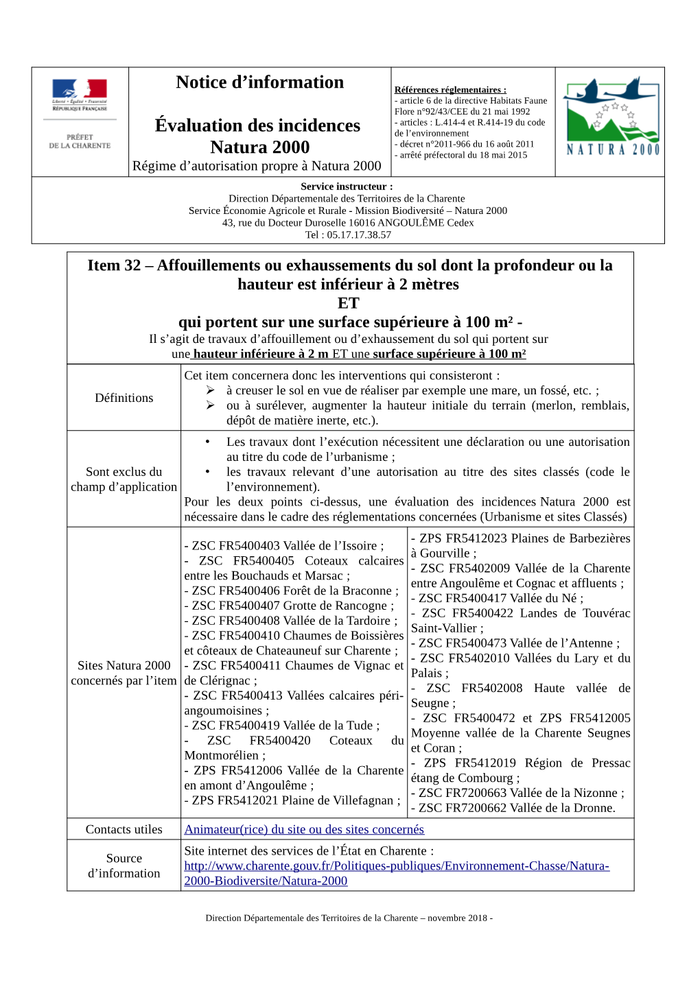 Notice D'information Évaluation Des Incidences Natura 2000