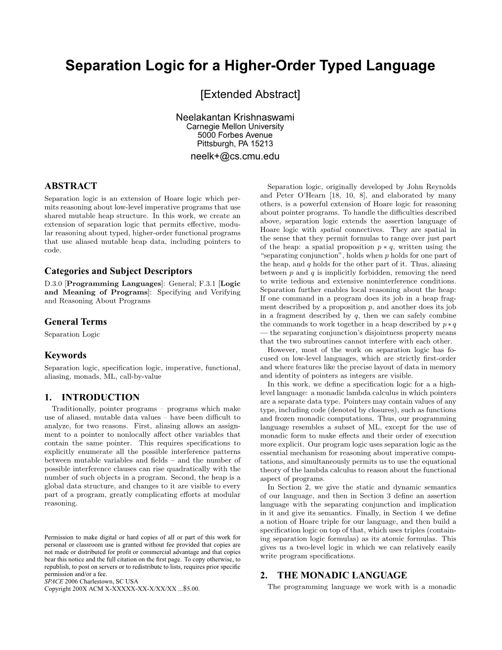 Separation Logic for a Higher-Order Typed Language