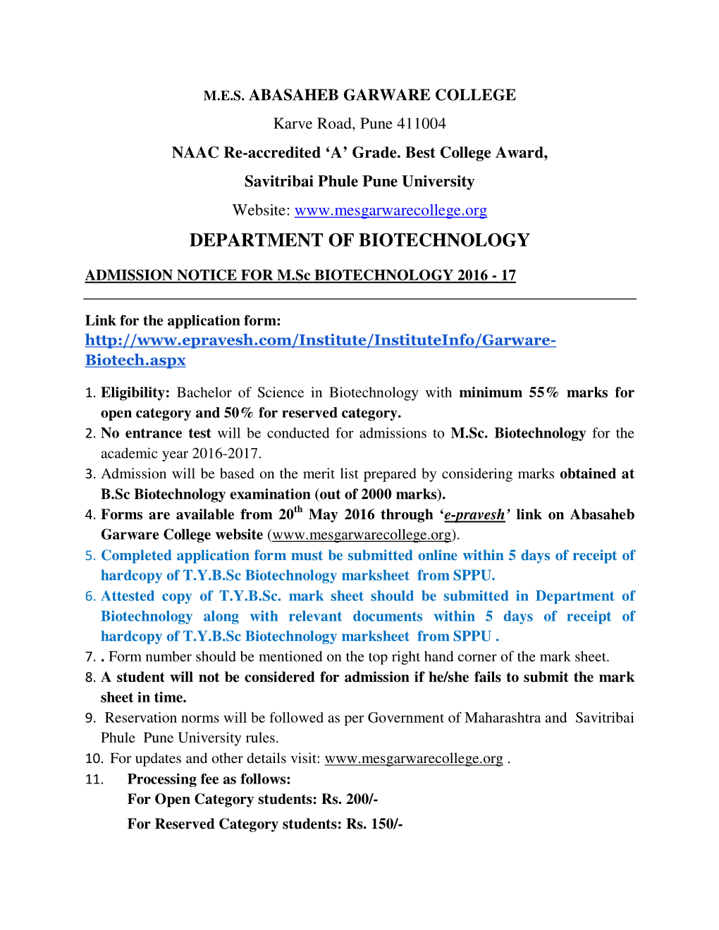 Department of Biotechnology