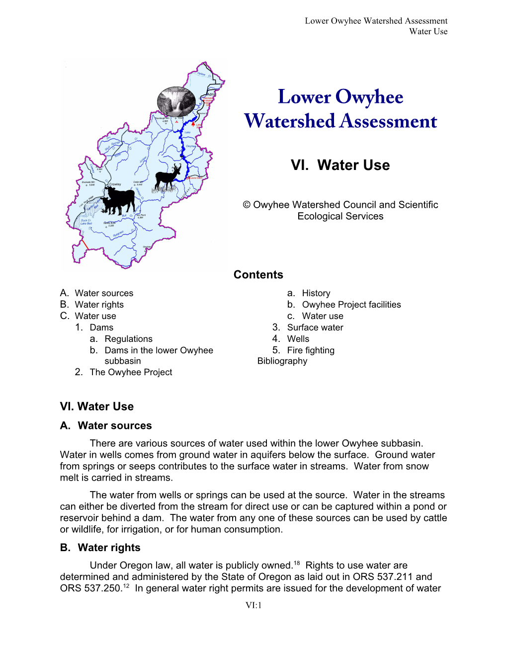 Watershed Assessment Water Use