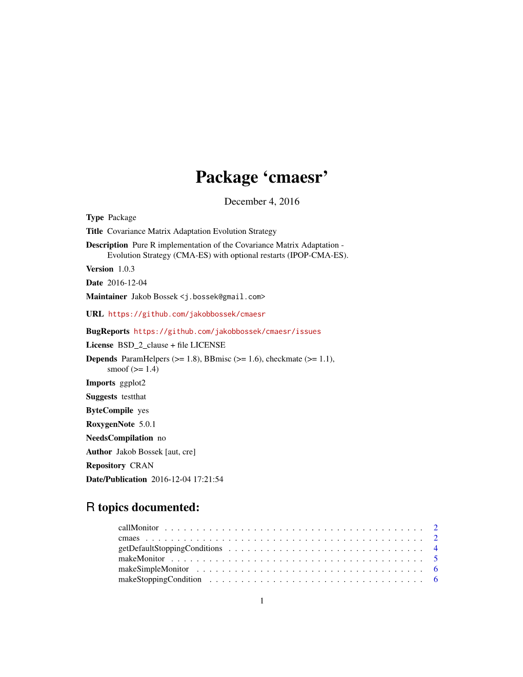 Package 'Cmaesr'