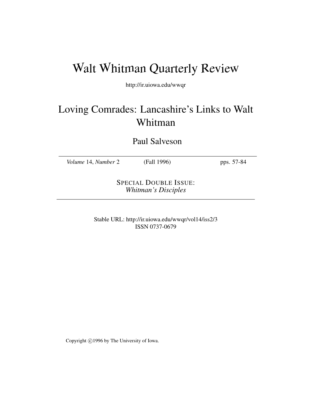 Walt Whitman Quarterly Review