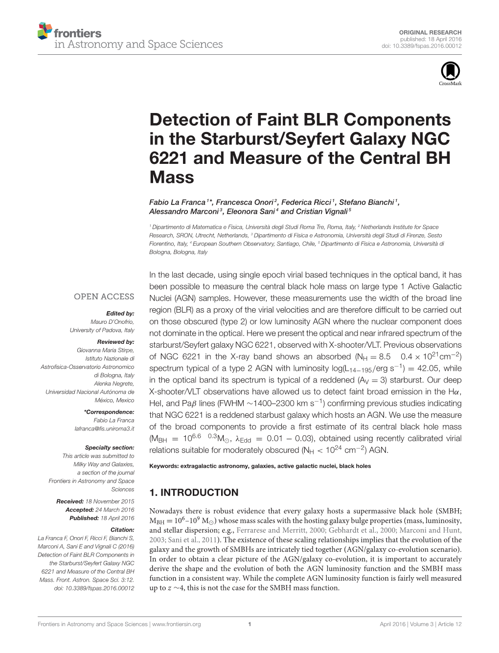 Detection of Faint BLR Components in the Starburst/Seyfert Galaxy NGC 6221 and Measure of the Central BH Mass