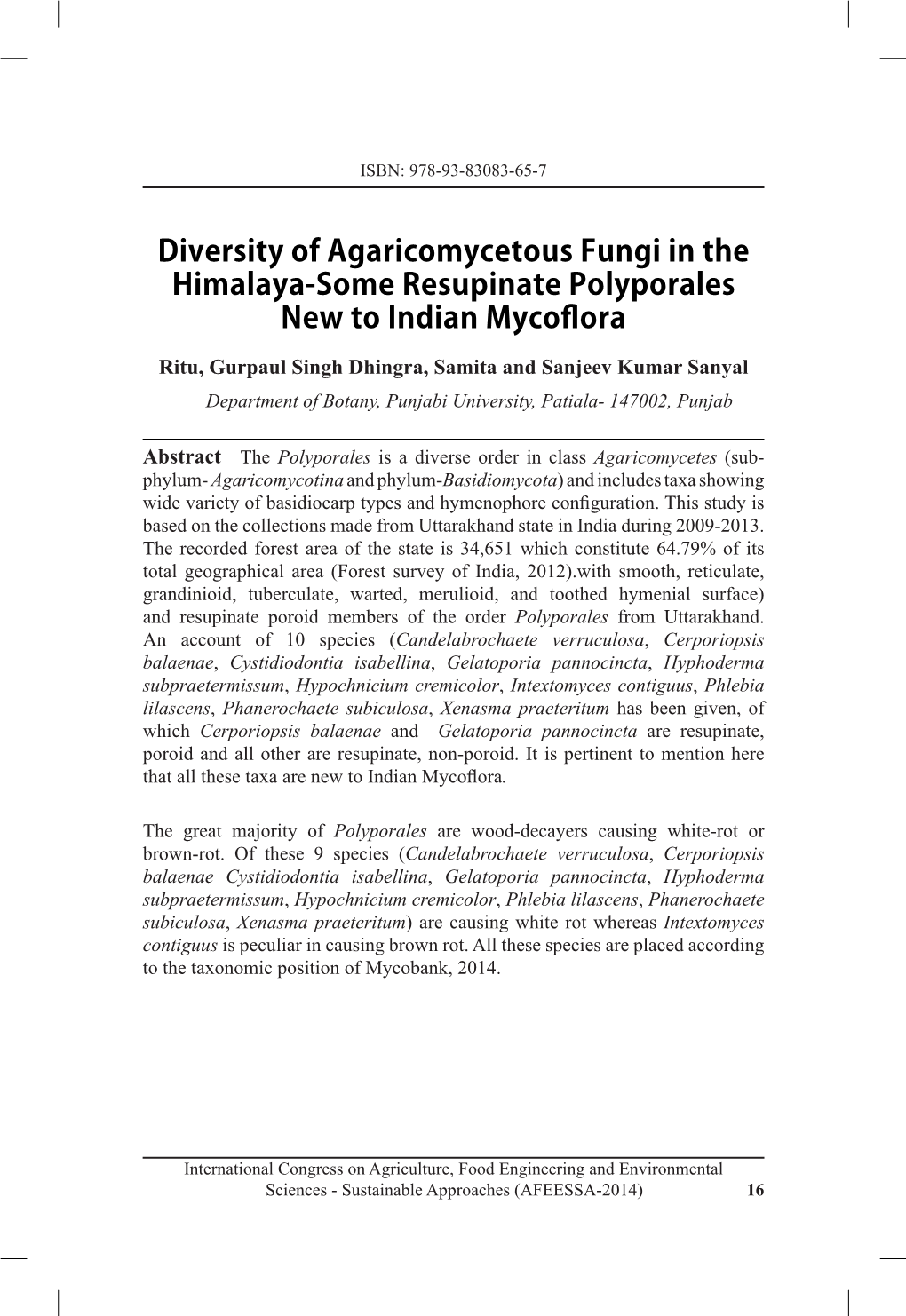 Diversity of Agaricomycetous Fungi in the Himalaya-Some Resupinate