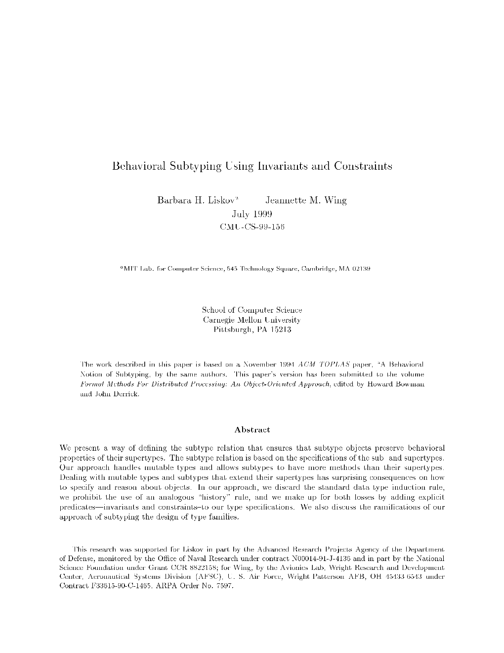 Behavioral Subtyping Using Invariants and Constraints