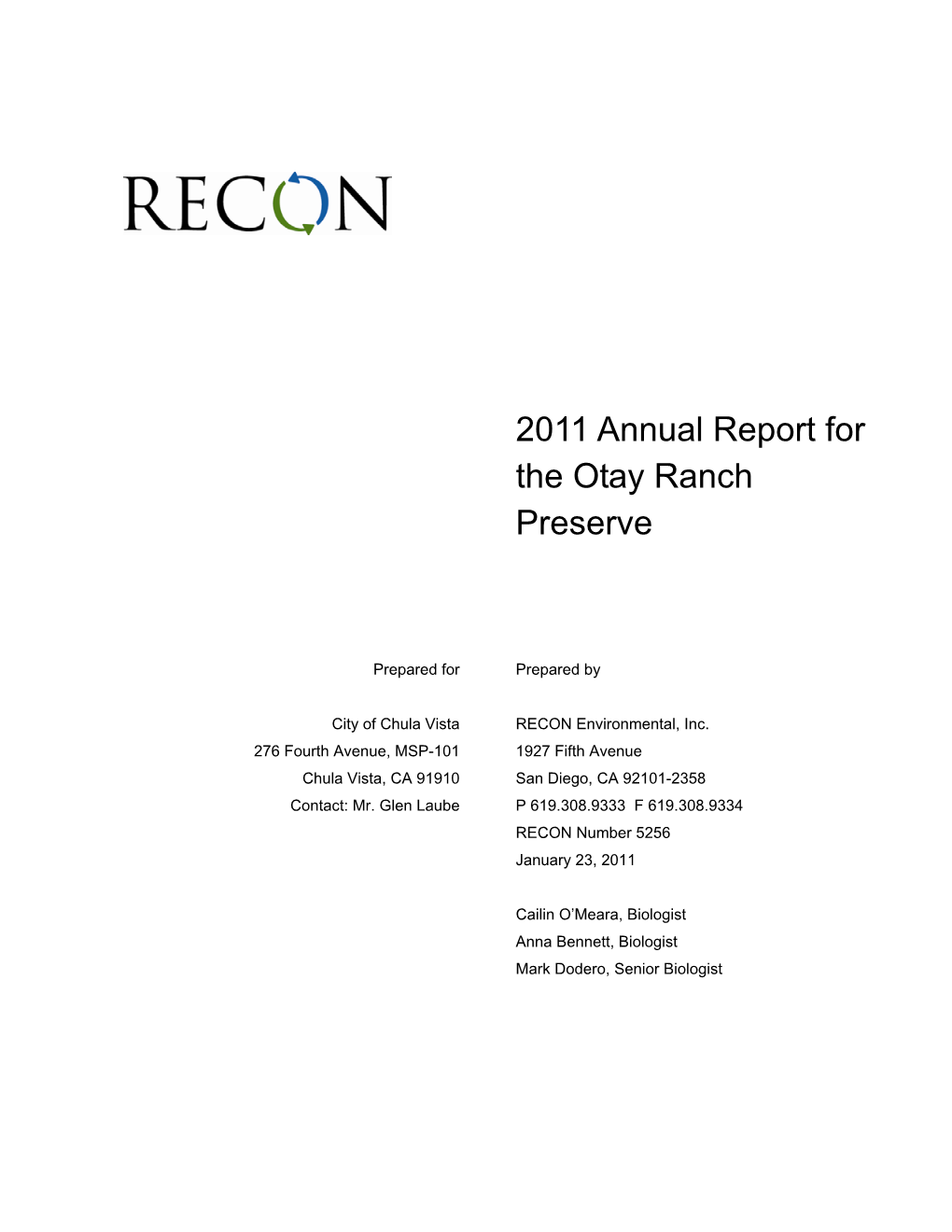 2011 Annual Report for the Otay Ranch Preserve