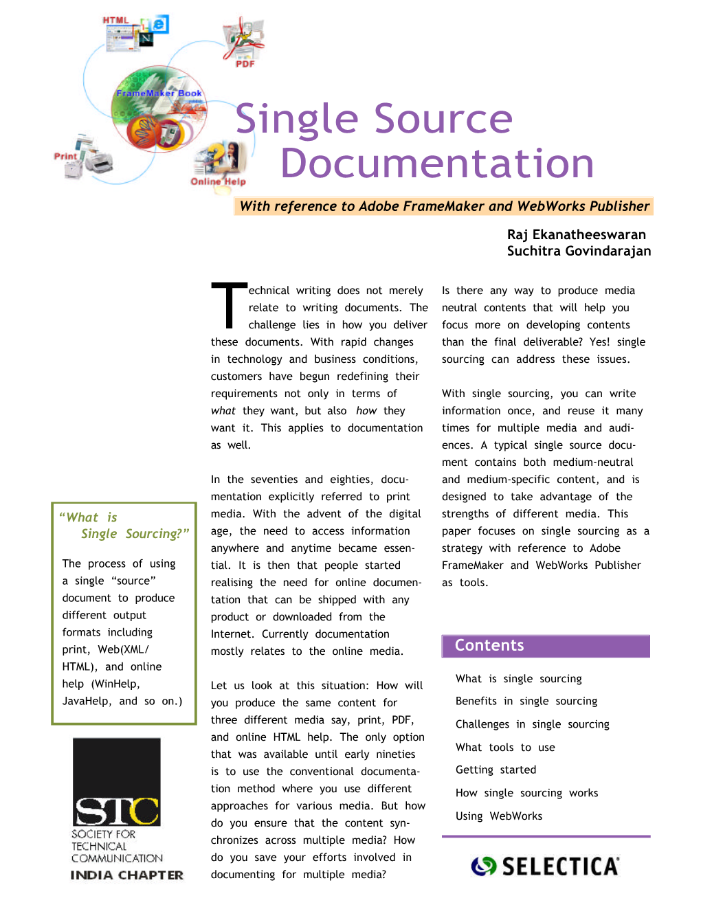 Single Source Documentation with Reference to Adobe Framemaker and Webworks Publisher