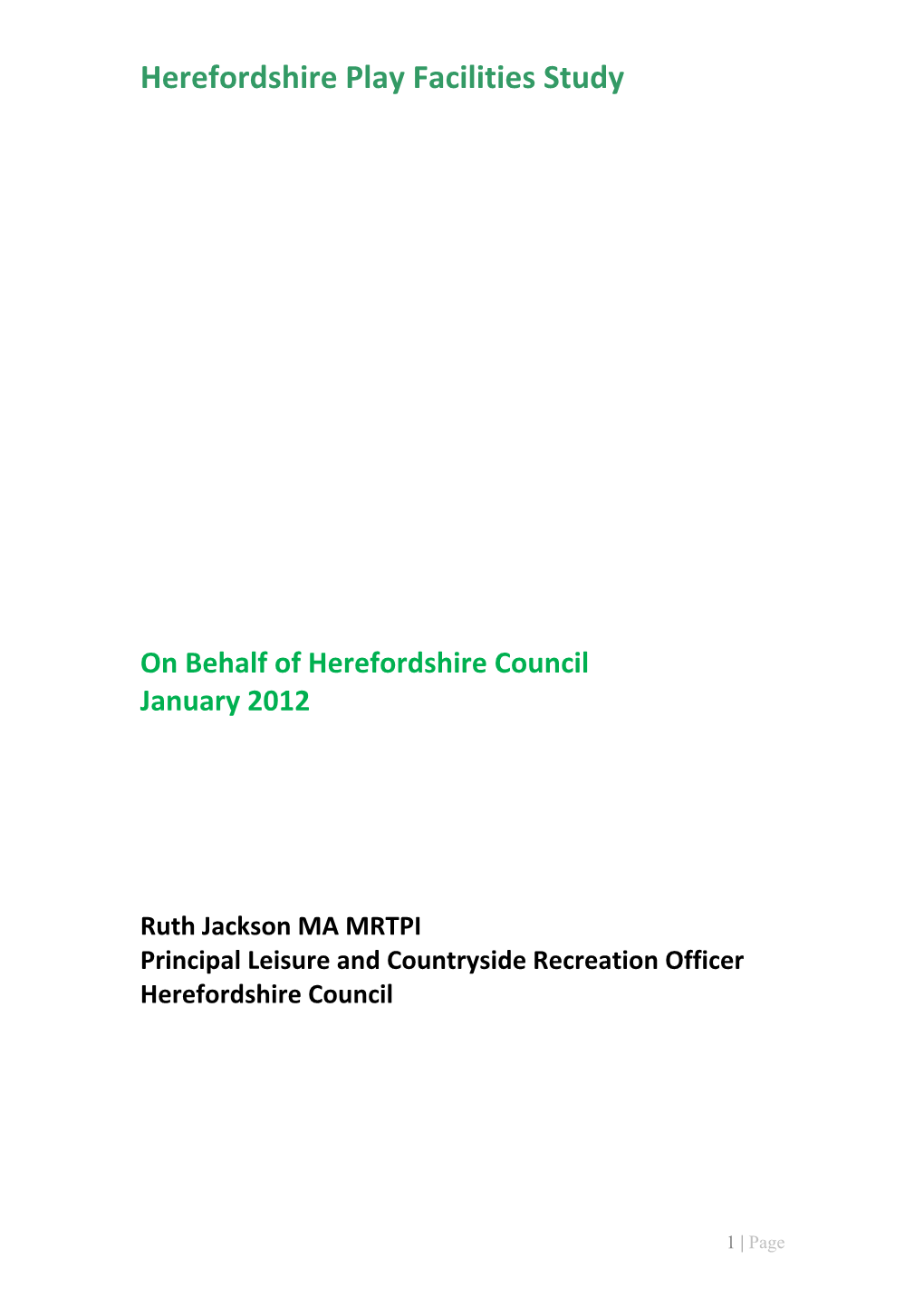 Herefordshire Play Facilities Study