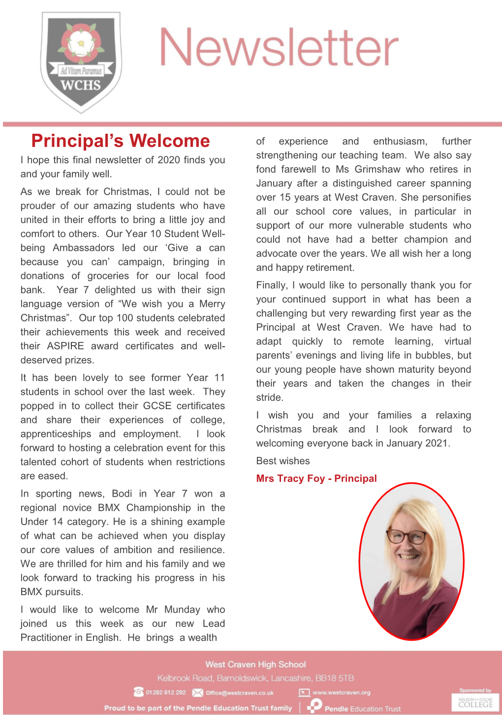 Principal's Welcome of Experience