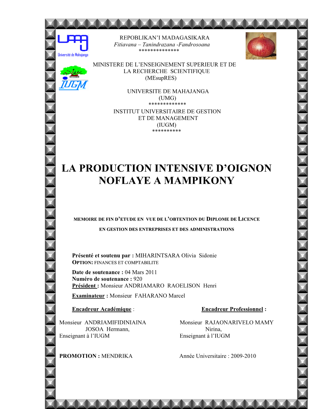 La Production Intensive D'oignon Noflaye a Mampikony