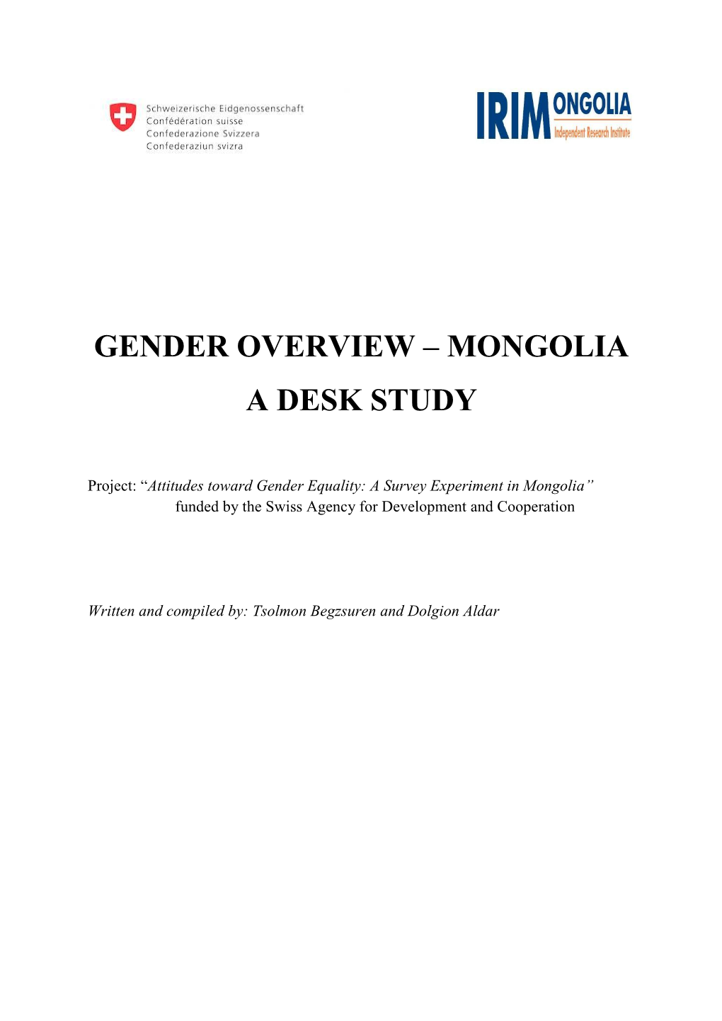 Gender Overview Mongolia: a Desk Study