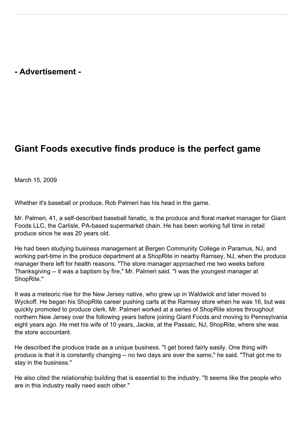 Giant Foods Executive Finds Produce Is the Perfect Game