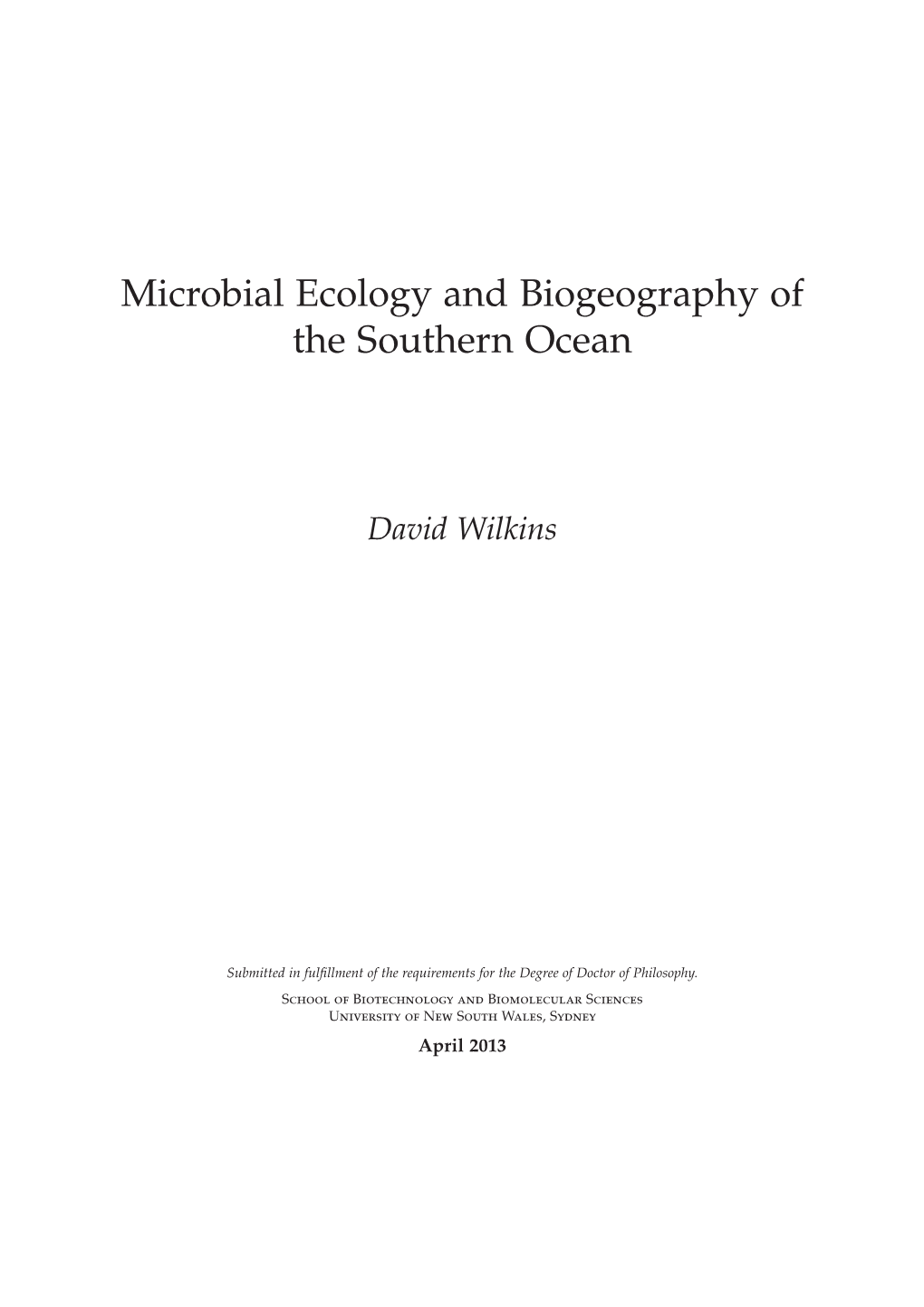 Microbial Ecology and Biogeography of the Southern Ocean