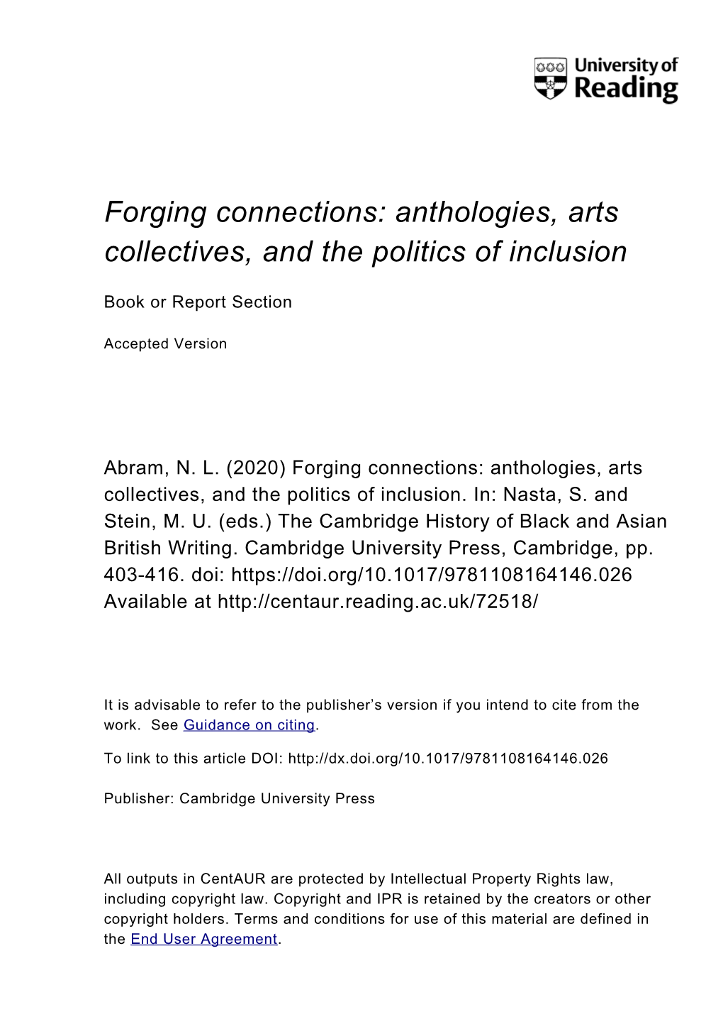 Forging Connections: Anthologies, Arts Collectives, and the Politics of Inclusion