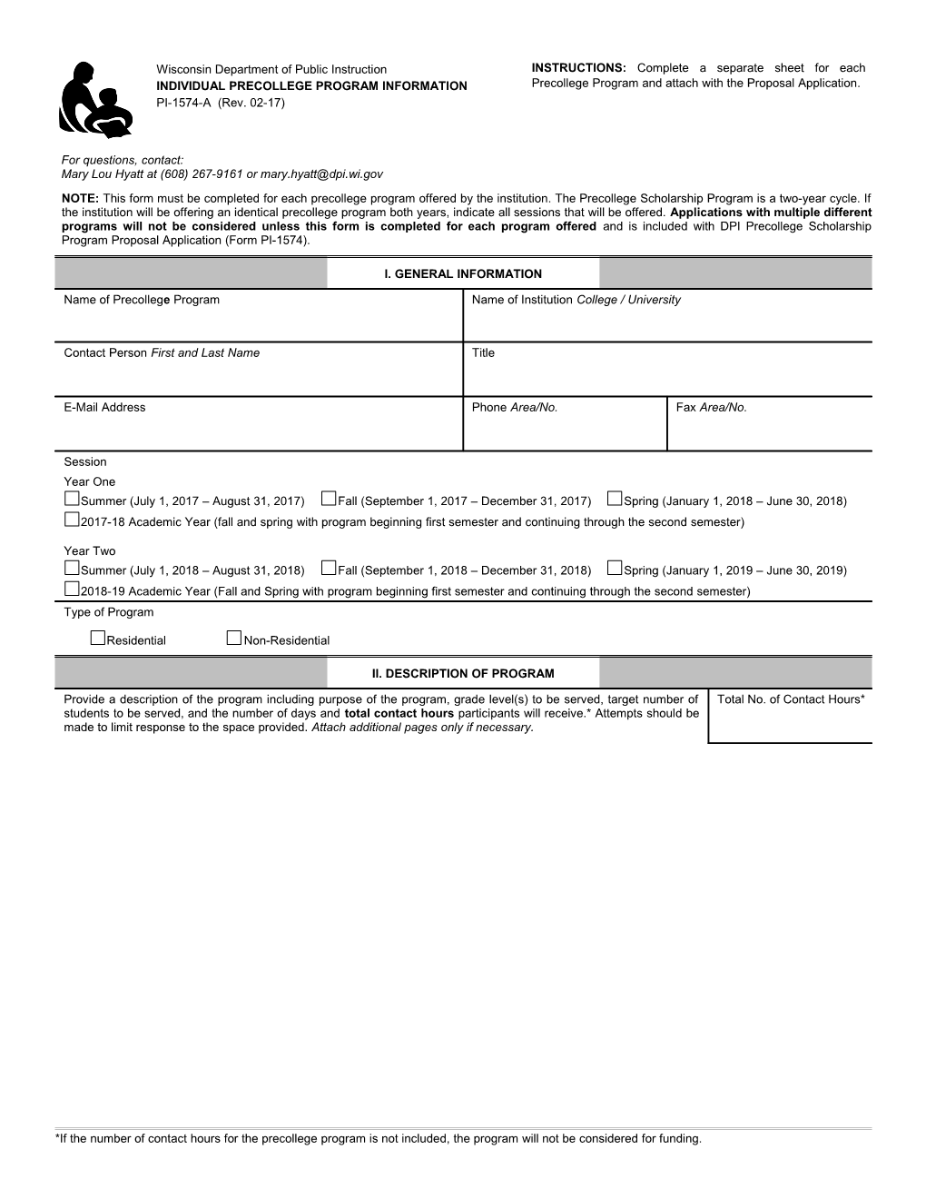 PI-1574-A Individual Precollege Program Data