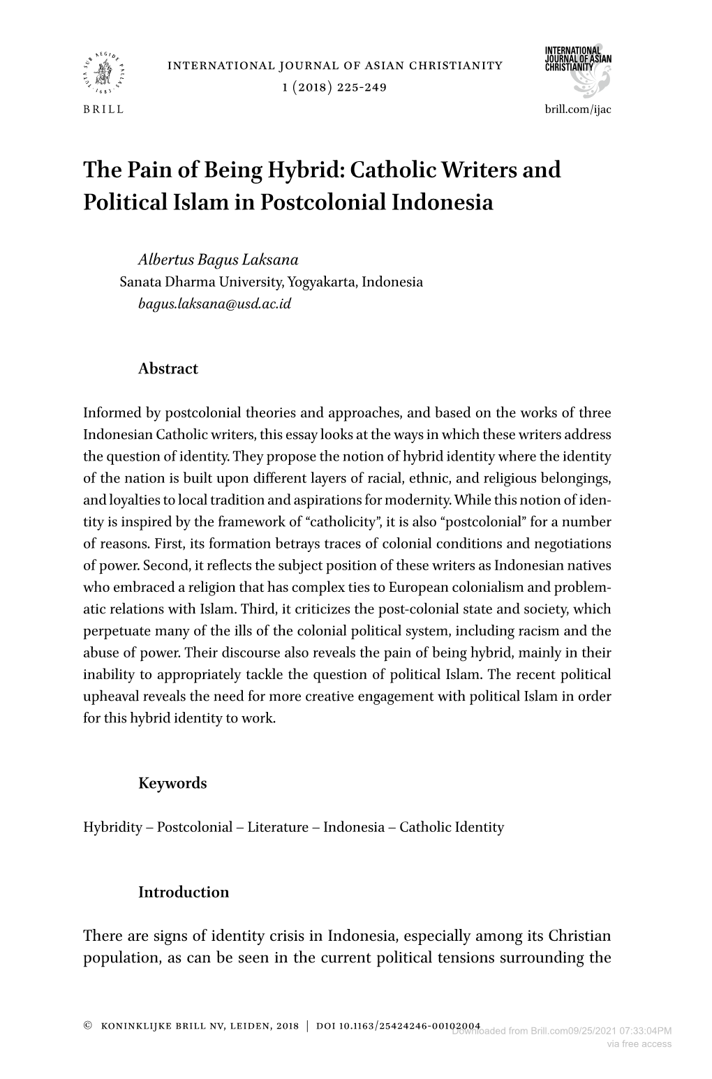 Catholic Writers and Political Islam in Postcolonial Indonesia