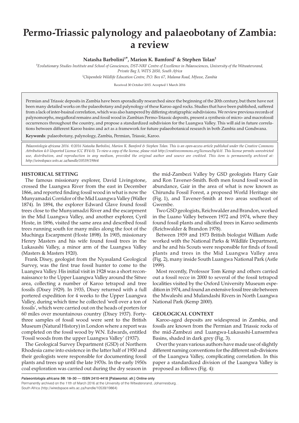 Permo-Triassic Palynology and Palaeobotany of Zambia: a Review