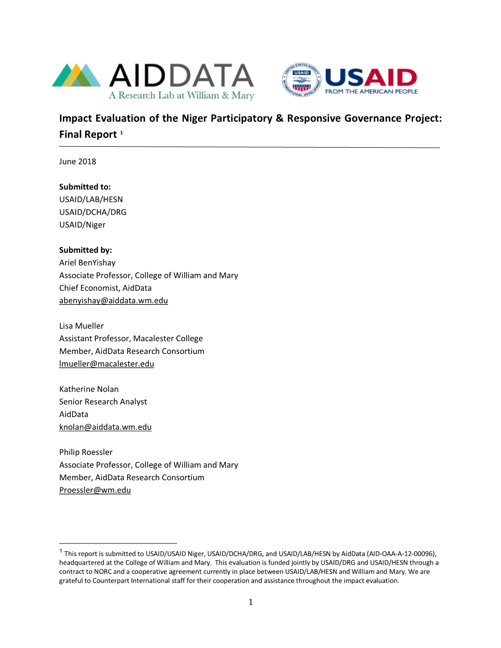 Impact Evaluation of the Niger Participatory & Responsive