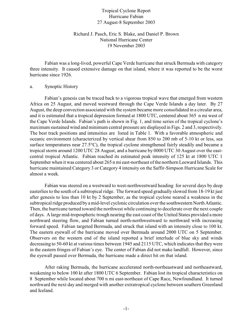 1- Tropical Cyclone Report Hurricane Fabian