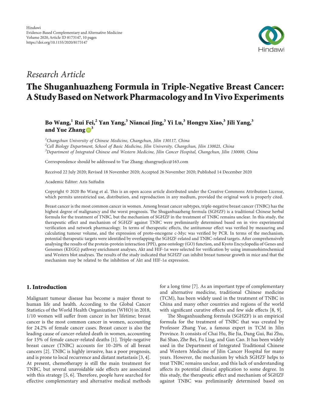 The Shuganhuazheng Formula in Triple-Negative Breast Cancer: a Study Based on Network Pharmacology and in Vivo Experiments